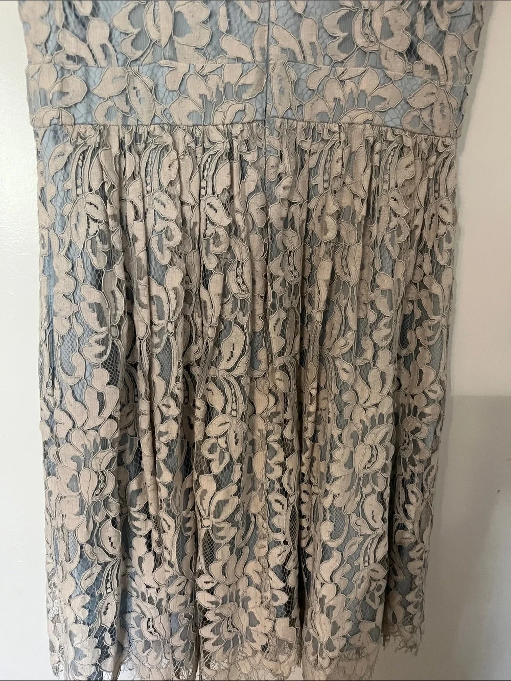 Eliza J Blue Dress with Cream Lace Overlay